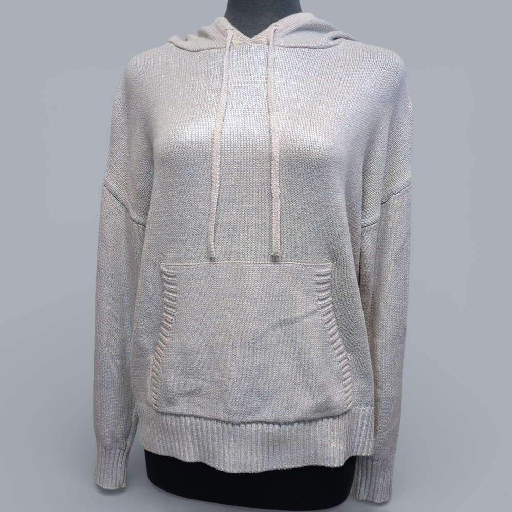 EVEREVE Aspen Silver Oatmeal Metallic Hoodie Sweater Small Oversized Cozy - Picture 5 of 9